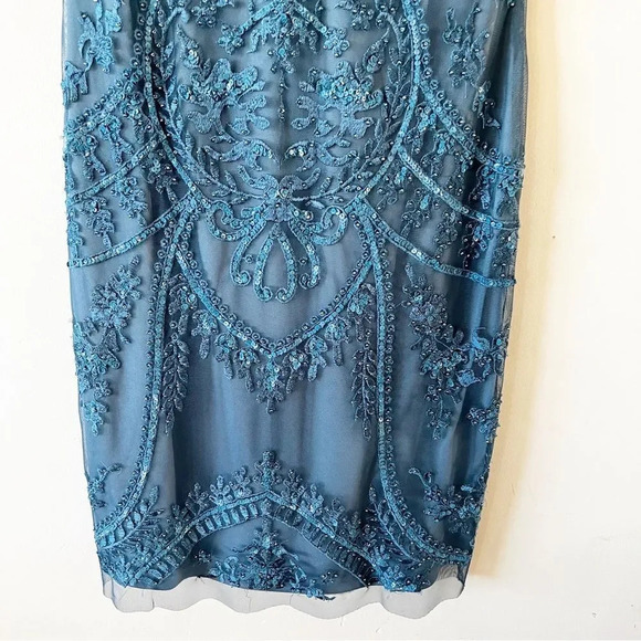 Aidan Mattox Blue Beaded Sheath Dress Size 6 Bridesmaid‎ Wedding Party Cocktails - Picture 7 of 9